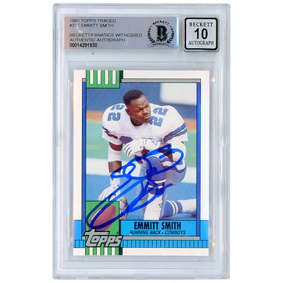 Emmitt Smith Dallas Cowboys Autographed 1990 Topps Traded #27T Beckett Fanatics Witnessed Authenticated 10 Rookie Card