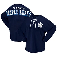 Women's Fanatics Navy Toronto Maple Leafs Spirit Lace-Up V-Neck Long Sleeve Jersey T-Shirt