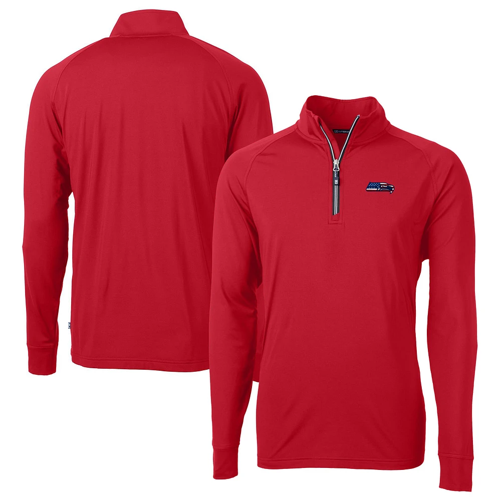 Men's Cutter & Buck Red Seattle Seahawks Big & Tall Adapt Eco Knit Stretch Recycled Quarter-Zip Pullover Top