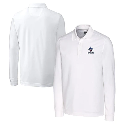 Men's Cutter & Buck White New Orleans Saints Big & Tall Advantage Tri-Blend Pique Long Sleeve Polo