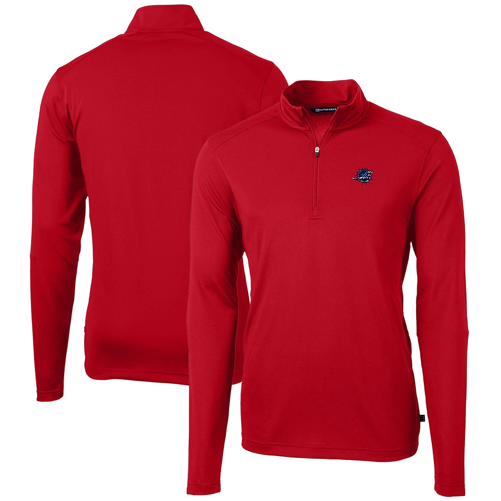 Men's Cutter & Buck Red Miami Dolphins Big & Tall Virtue Eco Pique Recycled Quarter-Zip Jacket