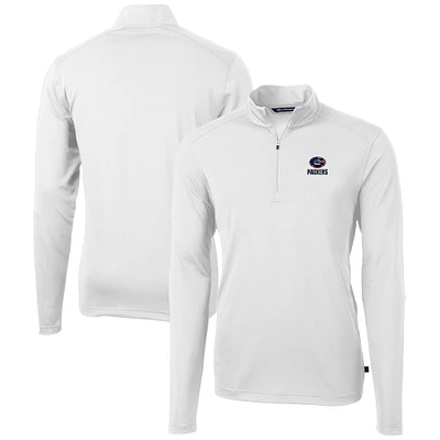 Men's Cutter & Buck White Green Bay Packers Big & Tall Virtue Eco Pique Recycled Quarter-Zip Jacket