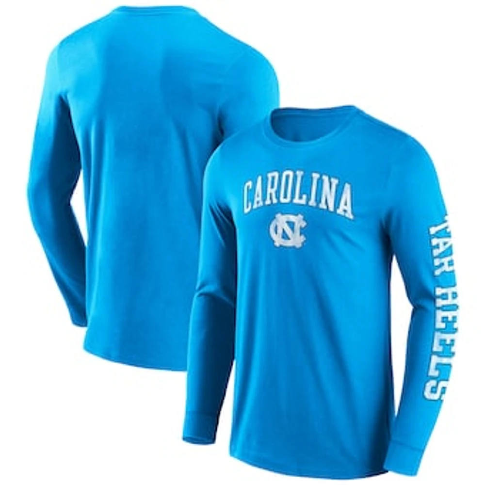 Men's Fanatics Carolina Blue North Carolina Tar Heels Distressed Arch Over Logo 2.0 Long Sleeve T-Shirt