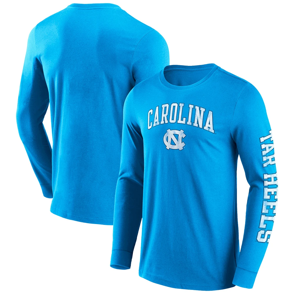 Men's Fanatics Carolina Blue North Carolina Tar Heels Distressed Arch Over Logo 2.0 Long Sleeve T-Shirt