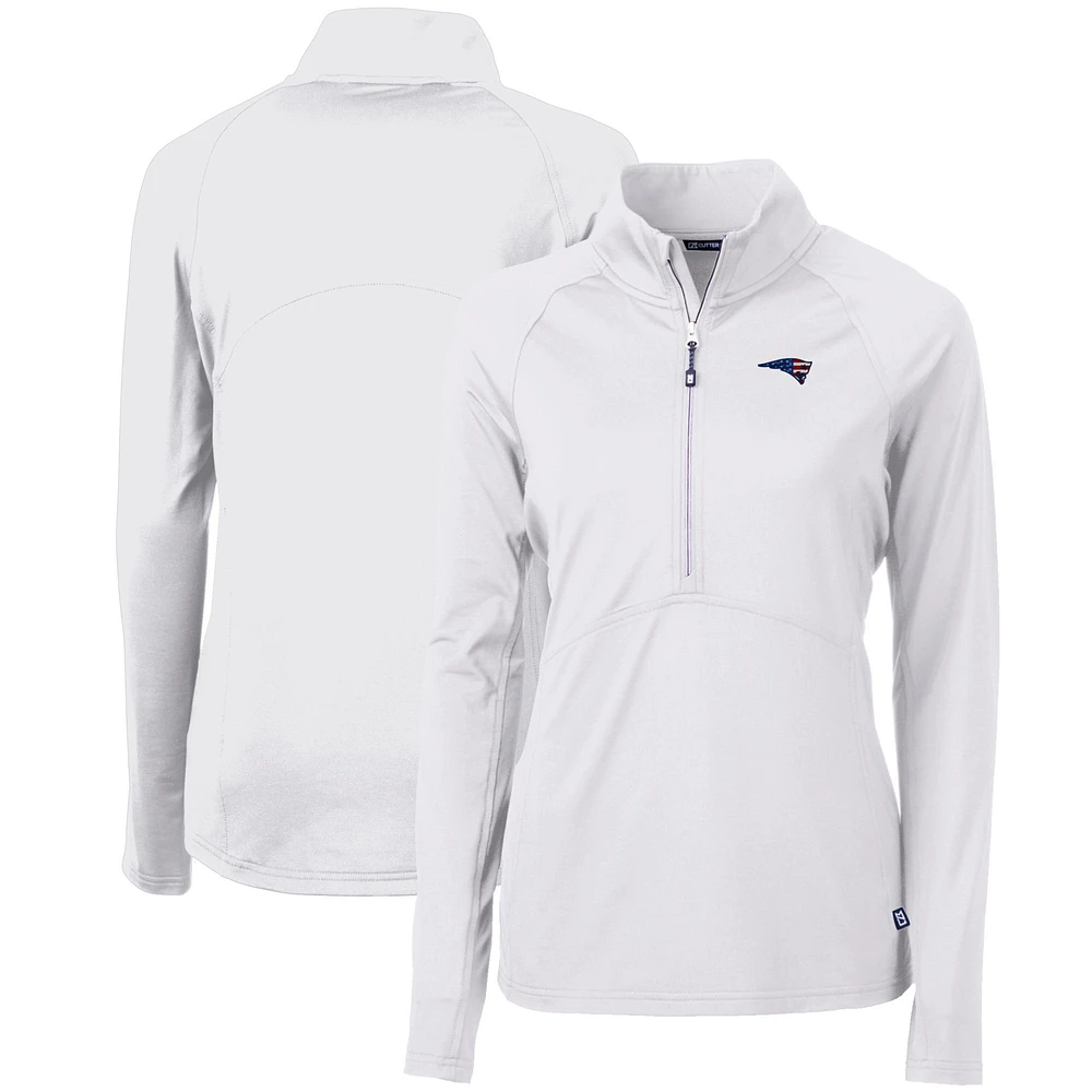 Women's Cutter & Buck White New England Patriots Adapt Eco Knit Stretch Recycled Half-Zip Pullover Top