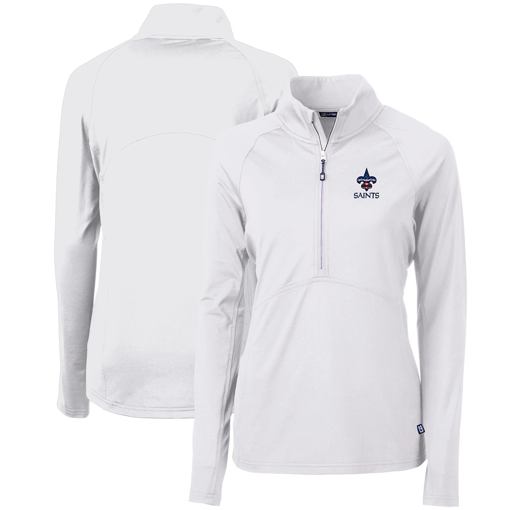 Women's Cutter & Buck White New Orleans Saints Adapt Eco Knit Stretch Recycled Half-Zip Pullover Top
