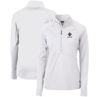 Women's Cutter & Buck White New Orleans Saints Adapt Eco Knit Stretch Recycled Half-Zip Pullover Top