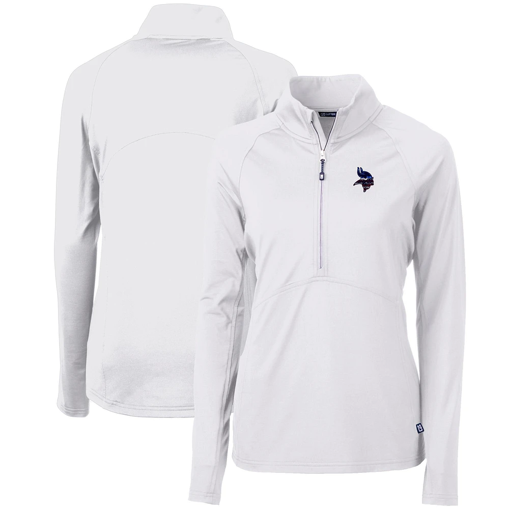 Women's Cutter & Buck White Minnesota Vikings Adapt Eco Knit Stretch Recycled Half-Zip Pullover Top