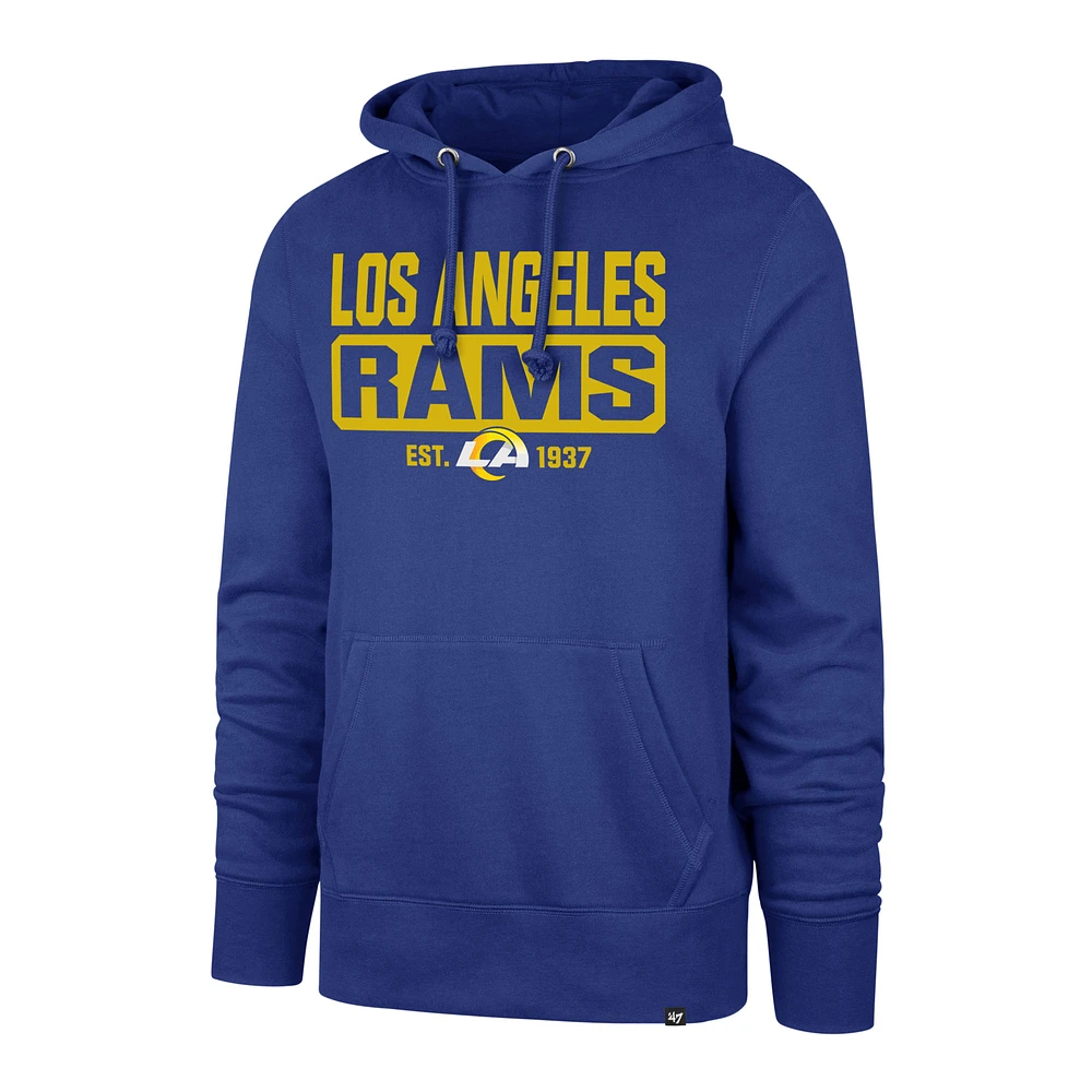 Men's '47 Royal Los Angeles Rams Box Out Headline Pullover Hoodie