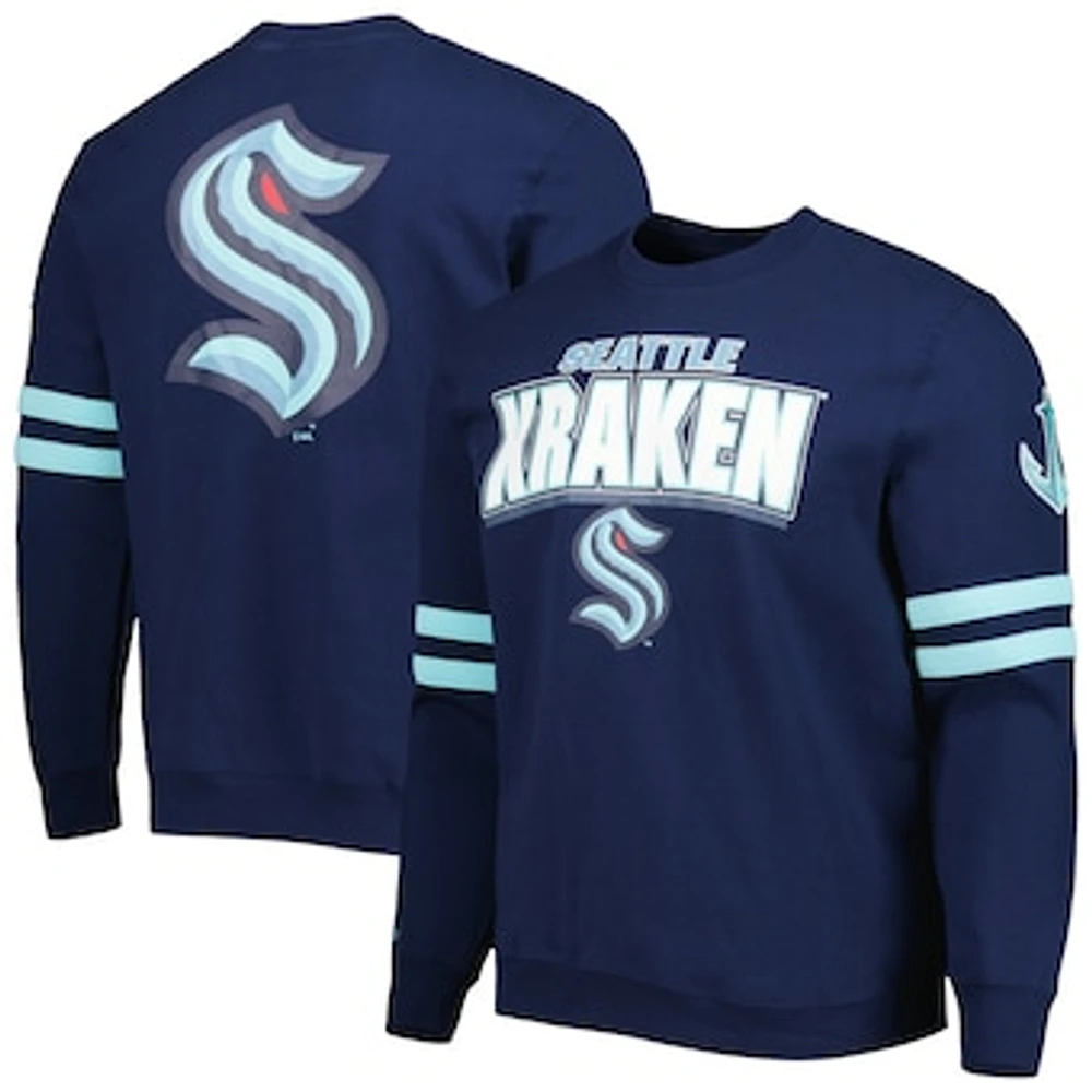 Men's Mitchell & Ness Deep Sea Blue Seattle Kraken Allover Logo Pullover Sweatshirt