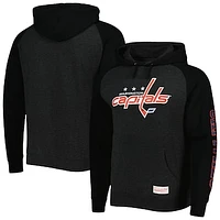 Men's Mitchell & Ness Heather Black Washington Capitals Distressed Logo Raglan Pullover Hoodie