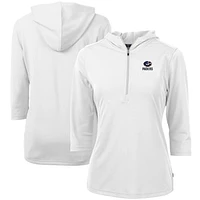 Women's Cutter & Buck White Green Bay Packers Virtue Eco Pique 3/4 Sleeve Half-Zip Pullover Hoodie