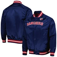 Men's Mitchell & Ness Navy New York Rangers Satin Full-Snap Varsity Jacket