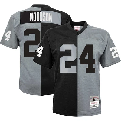 Youth Mitchell & Ness Charles Woodson Black/Silver Las Vegas Raiders Split Legacy Jersey