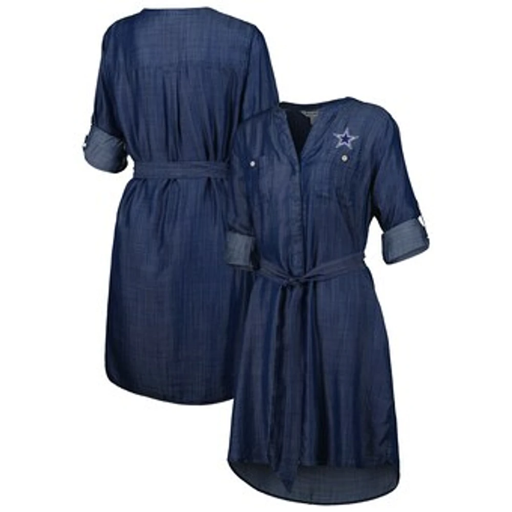 Women's Tommy Bahama Denim Dallas Cowboys Mission Beach Indigo Button-Up Long Sleeve Dress