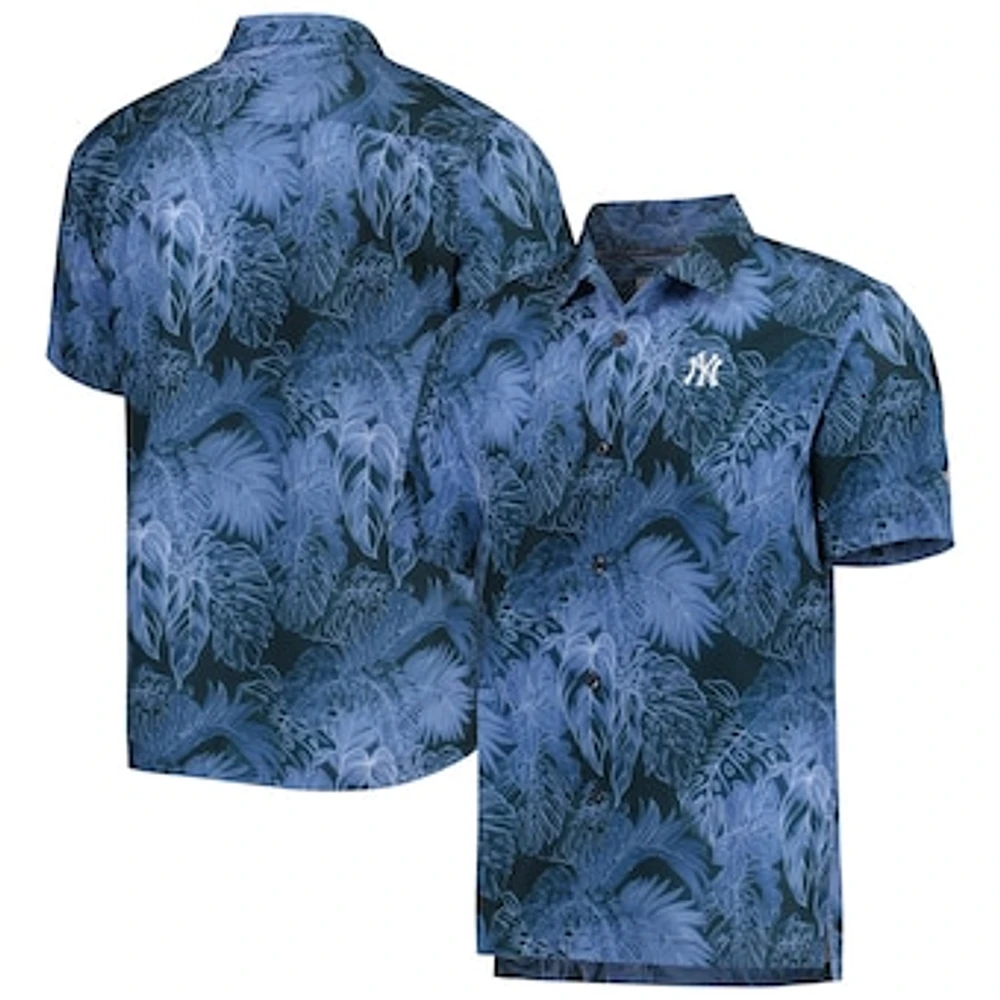 Men's Tommy Bahama Navy New York Yankees Big & Tall Luminescent Fronds Camp IslandZone Button-Up Shirt