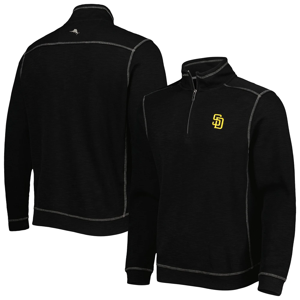 Men's Tommy Bahama Black San Diego Padres Tobago Bay Tri-Blend Quarter-Zip Sweatshirt