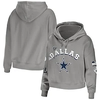 Women's WEAR by Erin Andrews Gray Dallas Cowboys Modest Cropped Pullover Hoodie