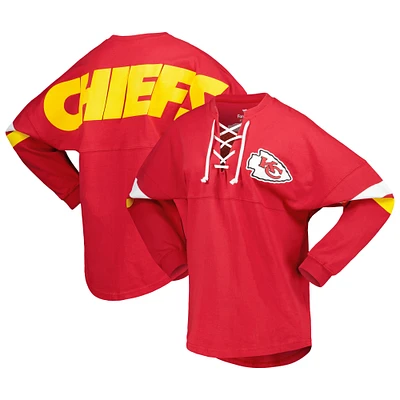 Women's Fanatics Red Kansas City Chiefs Spirit Jersey Lace-Up V-Neck Long Sleeve T-Shirt