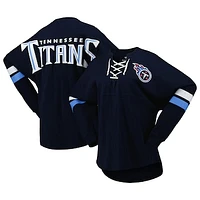 Women's Fanatics Navy Tennessee Titans Spirit Jersey Lace-Up V-Neck Long Sleeve T-Shirt