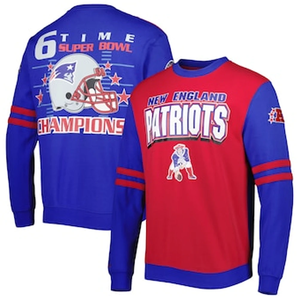 Men's Mitchell & Ness Red New England Patriots All Over 2.0 Pullover Sweatshirt