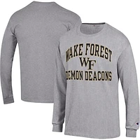 Men's Champion Heather Gray Wake Forest Demon Deacons High Motor Long Sleeve T-Shirt