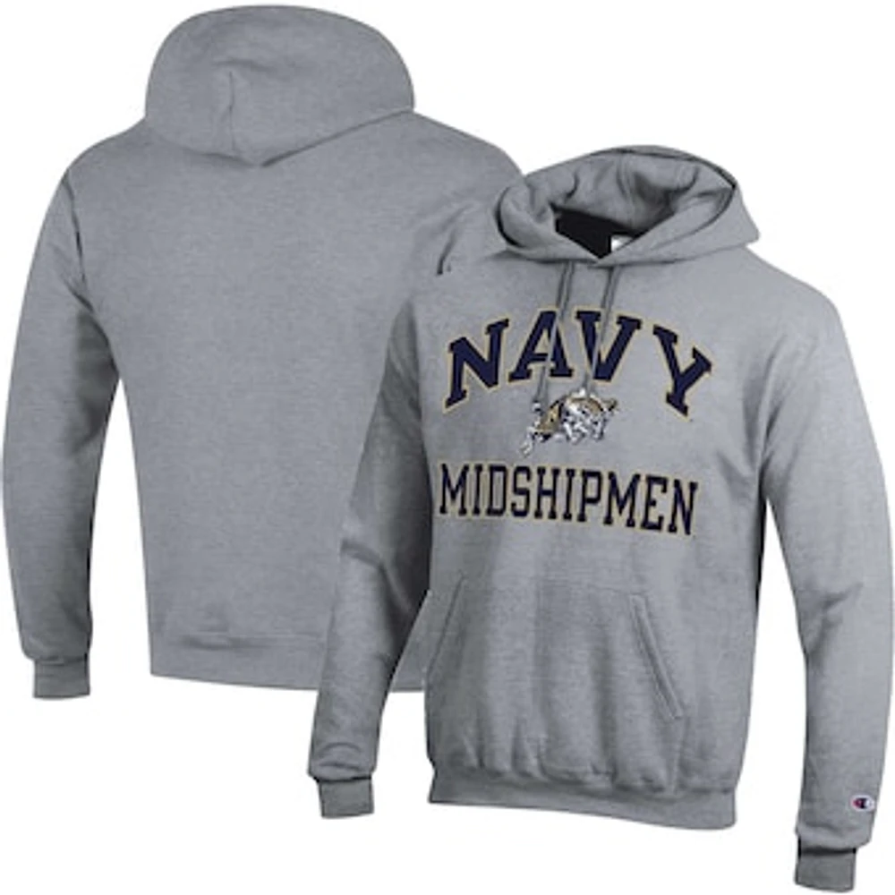 Men's Champion Heather Gray Navy Midshipmen High Motor Pullover Hoodie