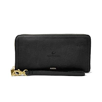 Women's Fossil Black Harold Washington College Phoenix Leather Logan RFID Zip Around Clutch