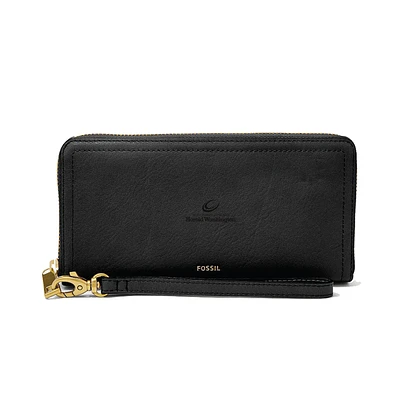Women's Fossil Black Harold Washington College Phoenix Leather Logan RFID Zip Around Clutch