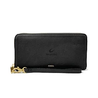 Women's Fossil Black Kennedy-King College Statesmen Leather Logan RFID Zip Around Clutch