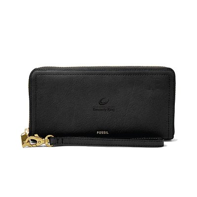 Women's Fossil Black Kennedy-King College Statesmen Leather Logan RFID Zip Around Clutch