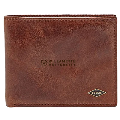 Men's Fossil Brown Willamette Bearcats Leather Ryan RFID Flip ID Bifold Wallet