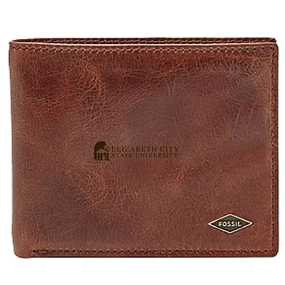 Men's Fossil Brown ECSU Vikings Leather Ryan RFID Flip ID Bifold Wallet