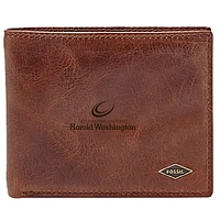 Men's Fossil Brown Harold Washington College Phoenix Leather Ryan RFID Flip ID Bifold Wallet