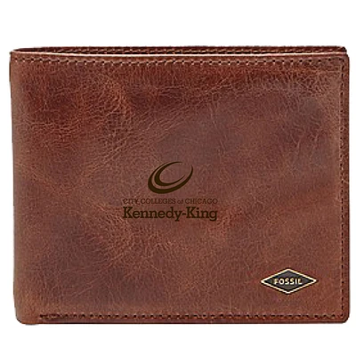 Men's Fossil Brown Kennedy-King College Statesmen Leather Ryan RFID Flip ID Bifold Wallet