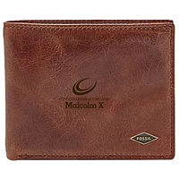 Men's Fossil Brown Malcolm X College Hawks Leather Ryan RFID Flip ID Bifold Wallet