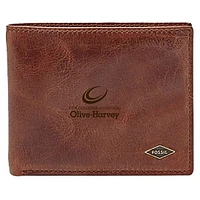 Men's Fossil Brown Olive-Harvey College Purple Panthers Leather Ryan RFID Flip ID Bifold Wallet