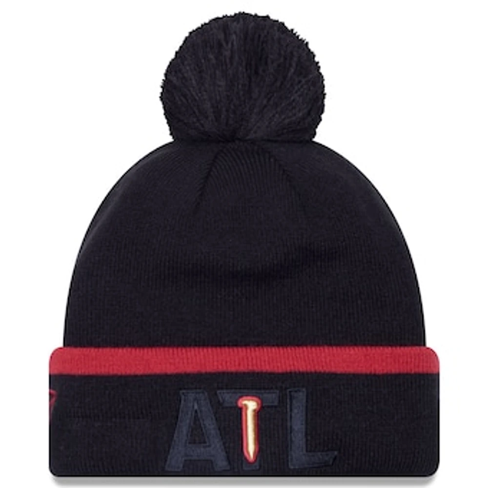 Men's New Era Black Atlanta United FC Wordmark Kick Off Cuffed Knit Hat with Pom