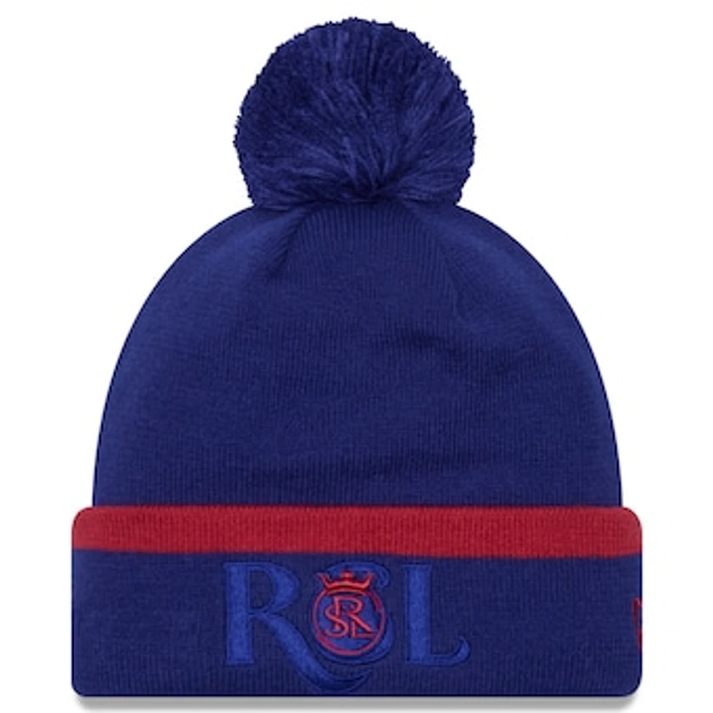 Men's New Era Blue Real Salt Lake Wordmark Kick Off Cuffed Knit Hat with Pom