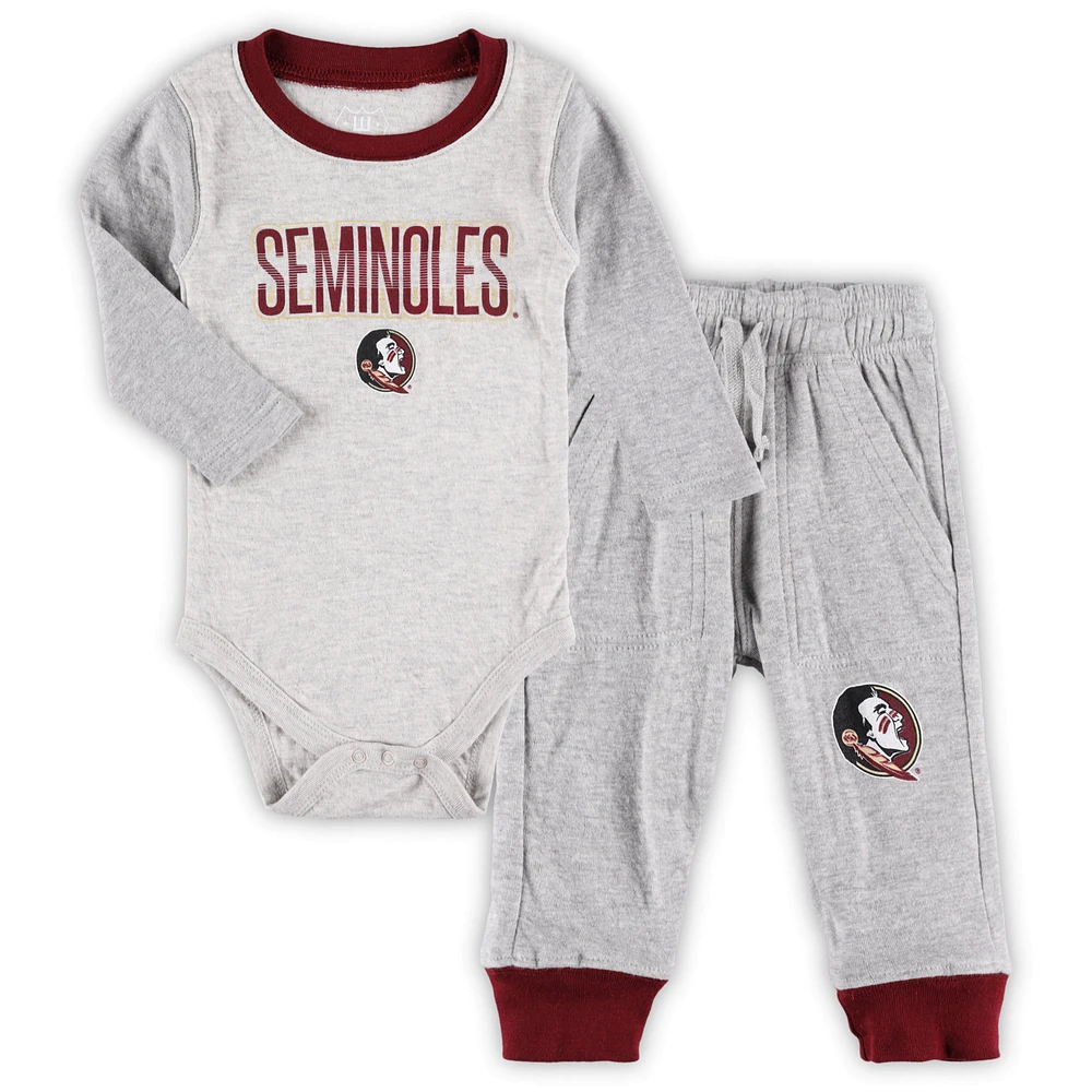 Infant Wes & Willy Heather Gray Florida State Seminoles Jie Long Sleeve Bodysuit Pants Set