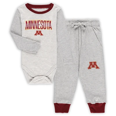 Infant Wes & Willy Heather Gray Minnesota Golden Gophers Jie Jie Long Sleeve Bodysuit & Pants Set