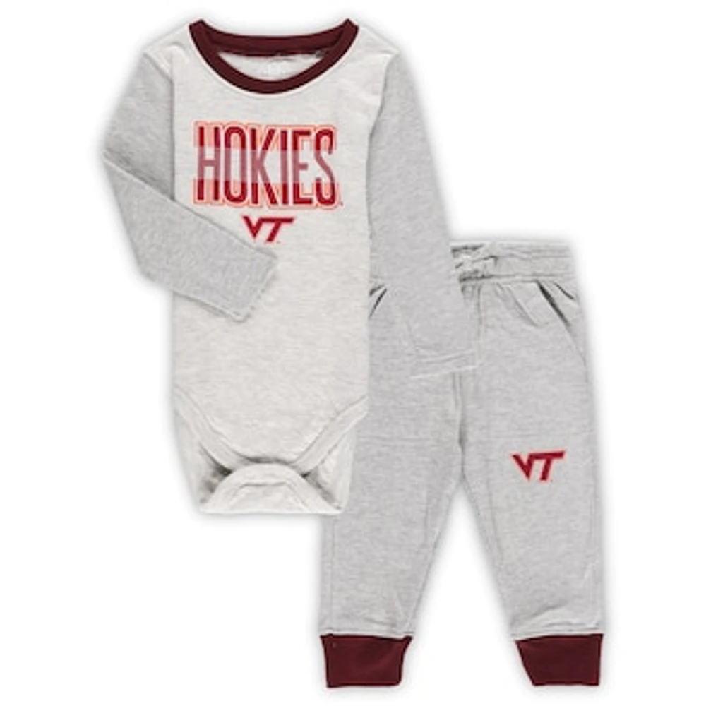 Infant Wes & Willy Heather Gray Virginia Tech Hokies Jie Long Sleeve Bodysuit Pants Set