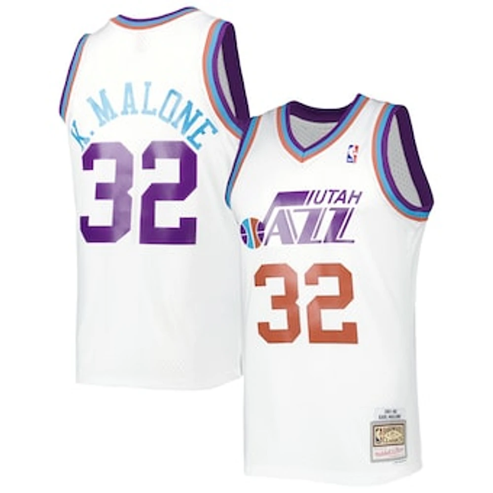 Men's Mitchell & Ness Karl Malone White Utah Jazz 1991/92 Hardwood Classics Reload 3.0 Swingman Jersey