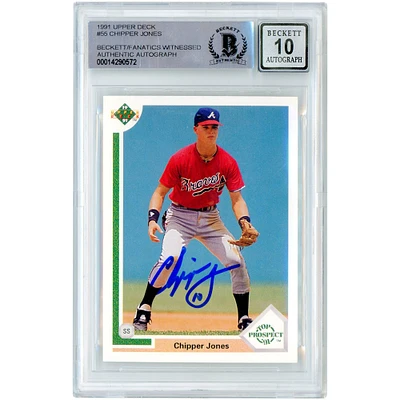 Chipper Jones Atlanta Braves Autographed 1991 Upper Deck #55 Beckett Fanatics Witnessed Authenticated 10 Rookie Card