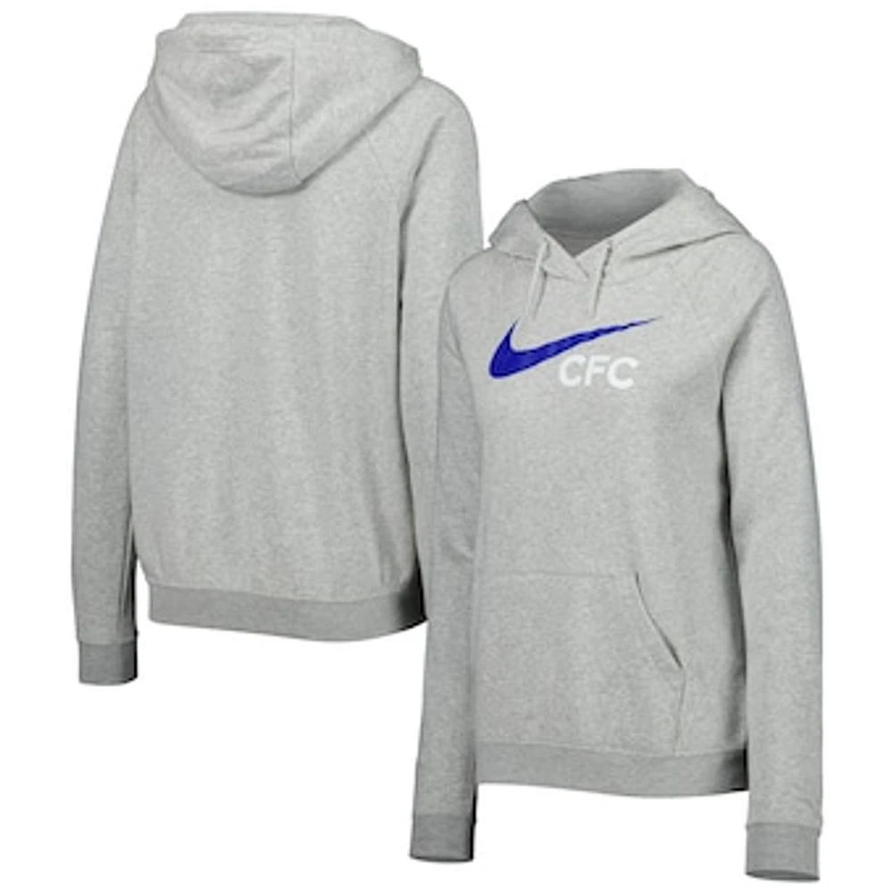 Women's Nike Heather Gray Chelsea Lockup Varsity Fleece Raglan Pullover Hoodie