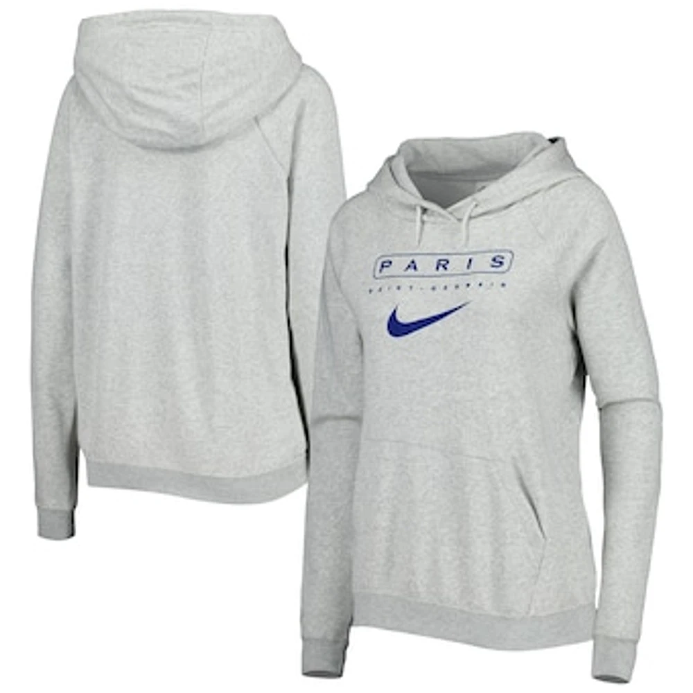 Women's Nike Heather Gray Paris Saint-Germain Lockup Varsity Fleece Raglan Pullover Hoodie