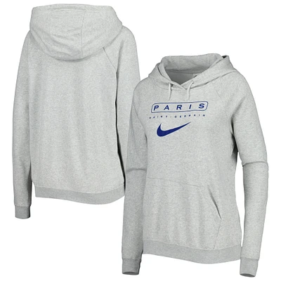 Women's Nike Heather Gray Paris Saint-Germain Lockup Varsity Fleece Raglan Pullover Hoodie