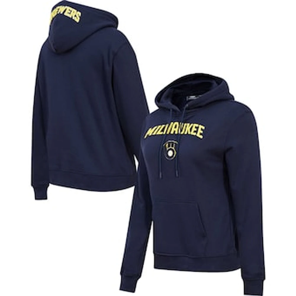 Women's Pro Standard Navy Milwaukee Brewers Classic Fleece Pullover Hoodie