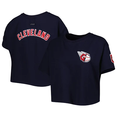 Women's Pro Standard Navy Cleveland Guardians Classic Team Boxy Cropped T-Shirt