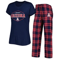 Women's Concepts Sport Navy/Red Arizona Wildcats Badge T-Shirt & Flannel Pants Sleep Set